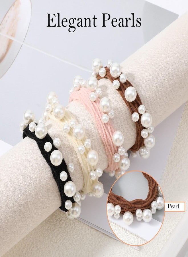 Thrymme 4 Pcs Pearl Ponytail Holder, 1.97 Inch Elastic Pearl Hair Tie Elegant Decorative Ponytail Accessories for Women & Girls (4 Colors) - Image 4